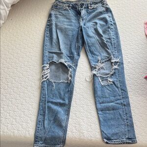 American Eagle Outfitters Ripped Blue Straight Leg Jeans